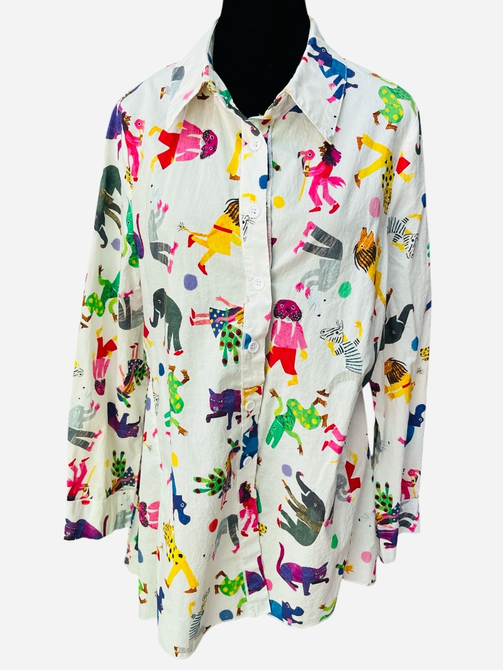 Art to Wear Shirt Size XL Colorful Button Down Rainbow Animal Zoo Abstract Print